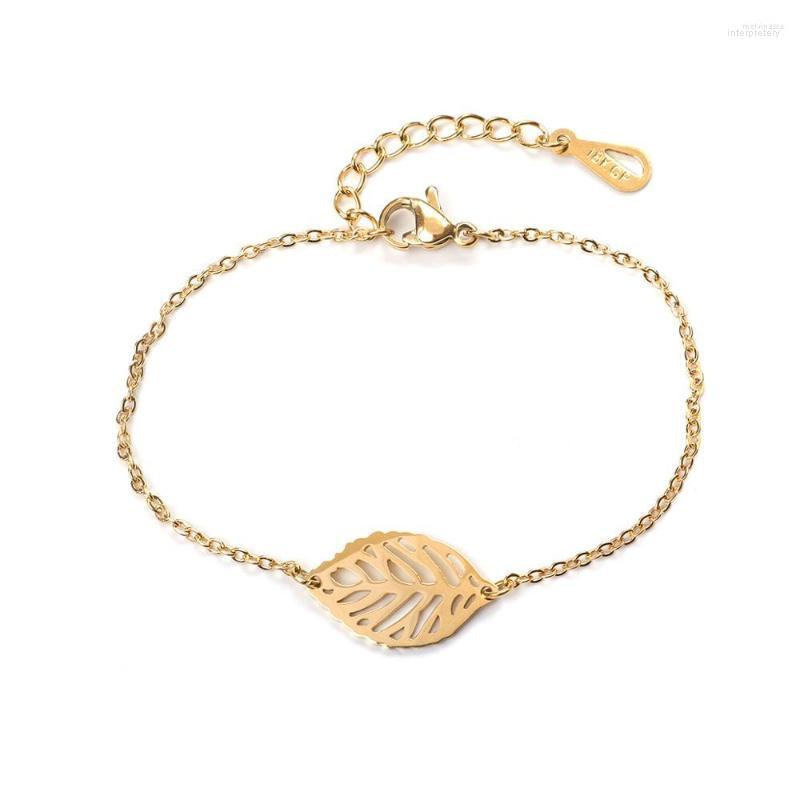 

Link Bracelets DoreenBeads Fashion Stainless Steel Gold Color Leaf Hollow Jewelry For Men Charms Accessories Gift 16.5cm Long 1 PC