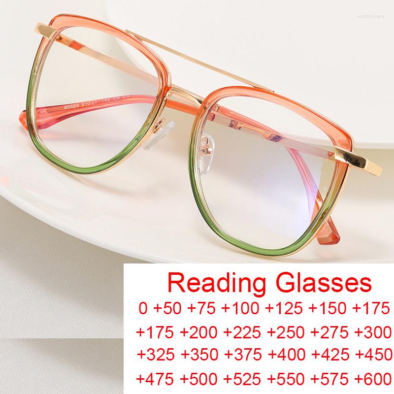 

Sunglasses Colorful Fashion Double Bridge Computer Eyewear Women Metal Big Frame Anti Blue Light Glasses Ladies Reading Designer 2