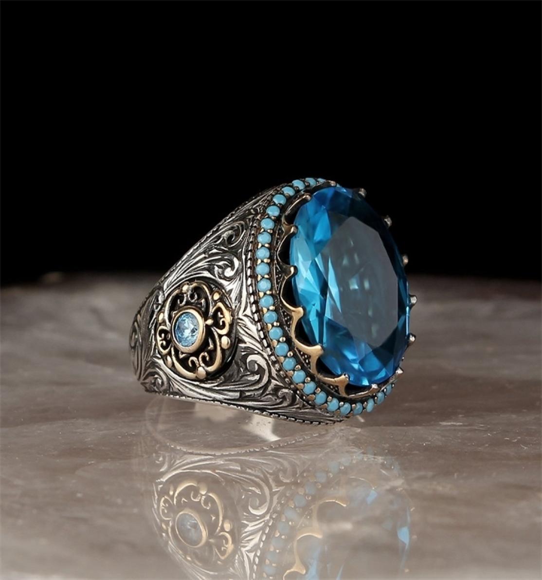 

Rings s 925 Sterling Silver Ring Blue Topaz Gemstone Male for Women s Men Jewelry 1psc4897147