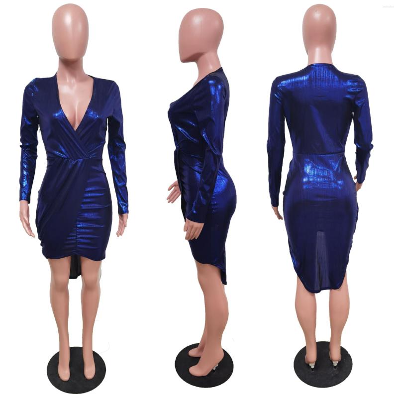 

Casual Dresses Spring And Autumn Fashion Women' V-neck Bronzing Shiny Nightclub Slim Fit Hip Sexy Dress Female Lady Party