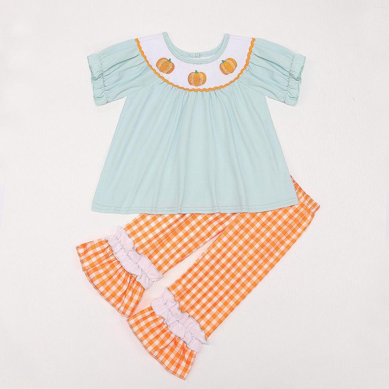 

Clothing Sets Halloween 1-8T Kids Outfits Baby Girl Clothes Set 2pcs Toddler Suit Pumpkin Embroidered Bodysuit Lace T-shirt Lattices Shorts, Girl set