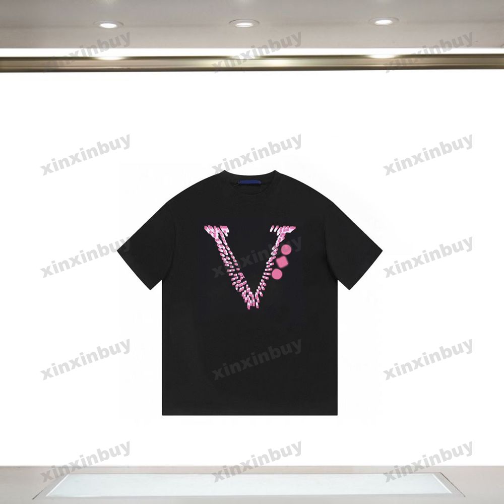 

xinxinbuy Men designer Tee t shirt 23ss Perspective letter printing roma short sleeve cotton women white black blue M-3XL, 01