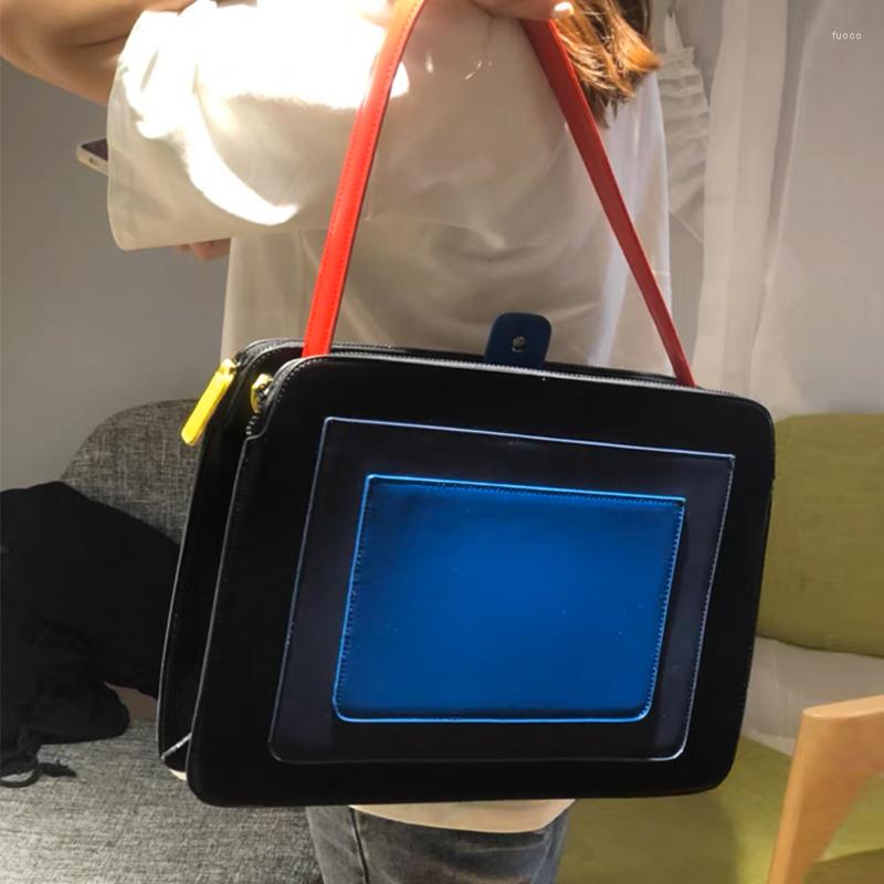 

Evening Bags Lady Business Briefcase Handbags For Women Luxury Designer Purse 2023 Contrasting Colors Large Capacity Shoulder Laptop Bag, Black