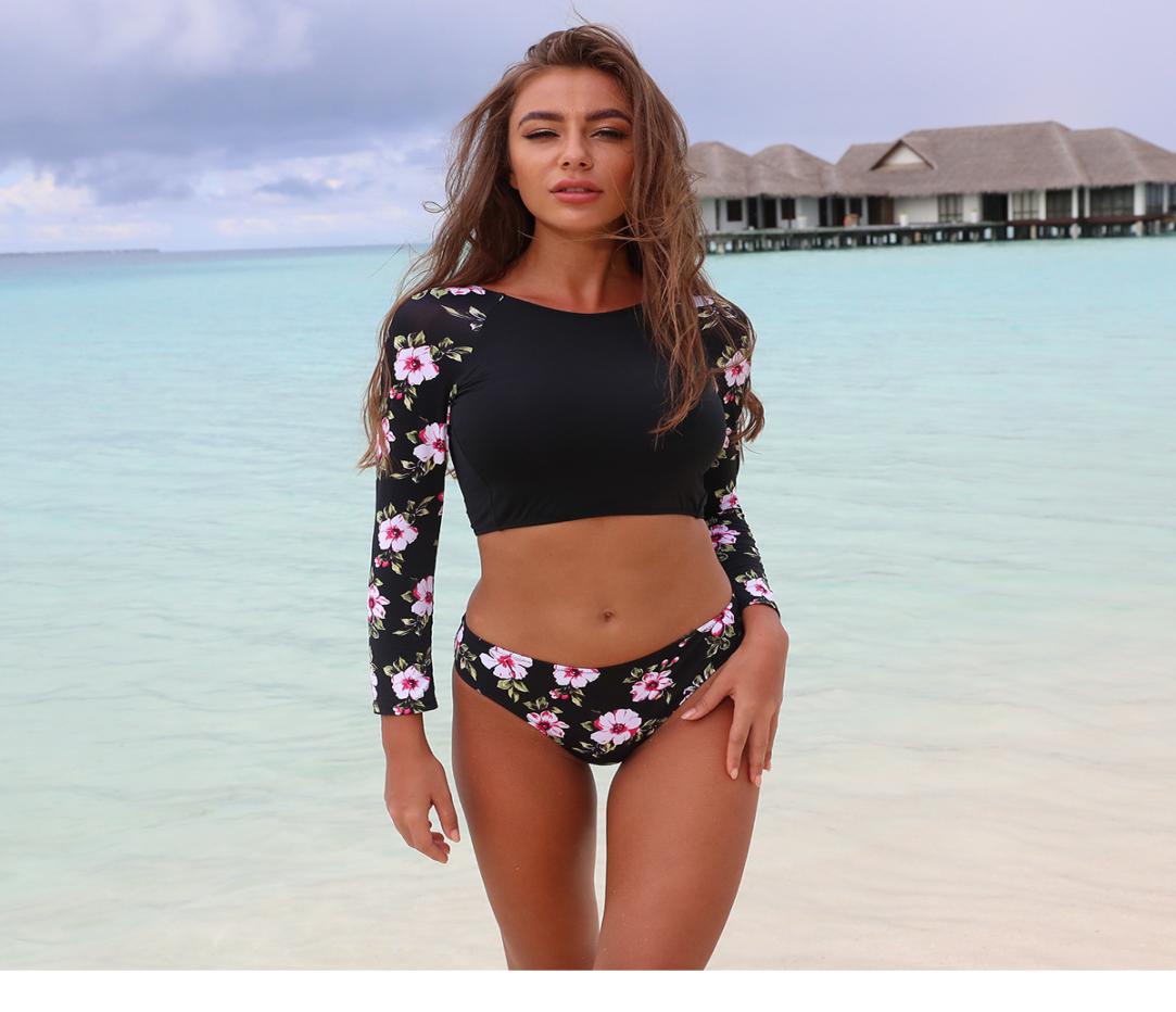

Ladies Long Sleeve Swimwear Sexy Women Swimsuit Female Cropped Top Rashguard Surfing Sun Protect Twopiece Suits8624714