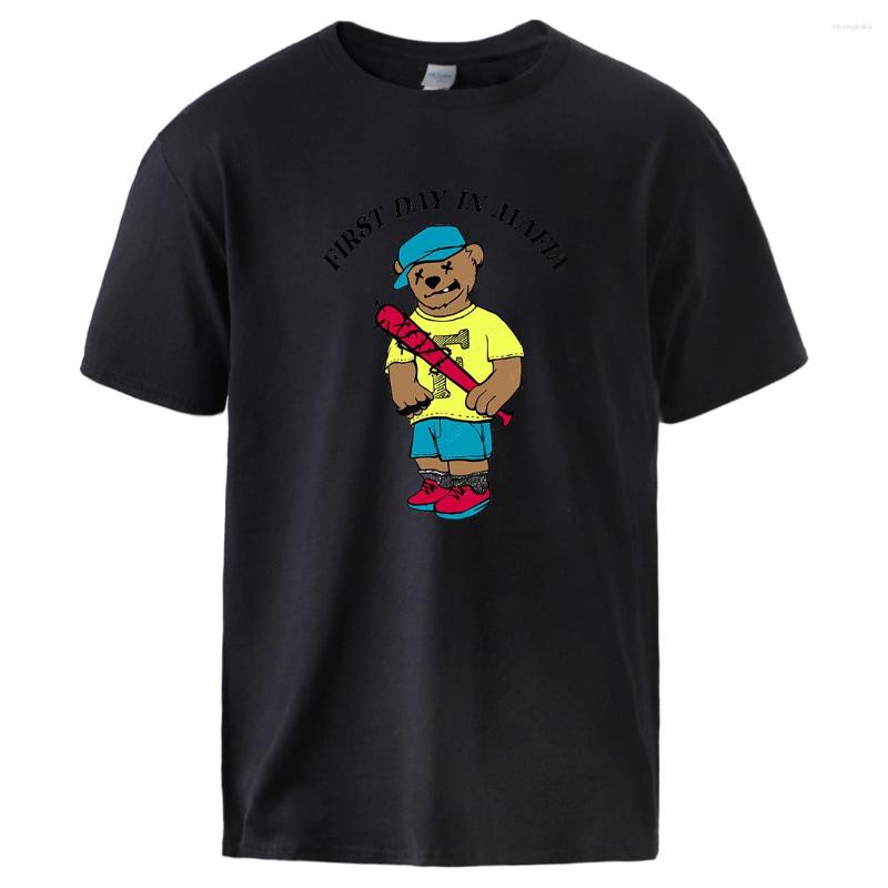 

Men' T Shirts Bear In Stylish Street Look With Quote Tee Men Loose Soft Tshirts Cotton Comfortable Streetwear Basic Original T-Shirts, Blue