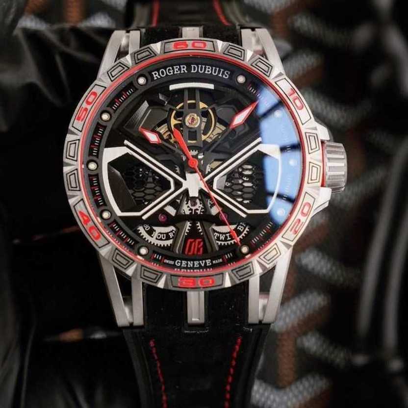 

luxury watch Roger Duby Watch nmje for men with mechanical movement skeleton design Automatic Man's Watch 45mm, Black