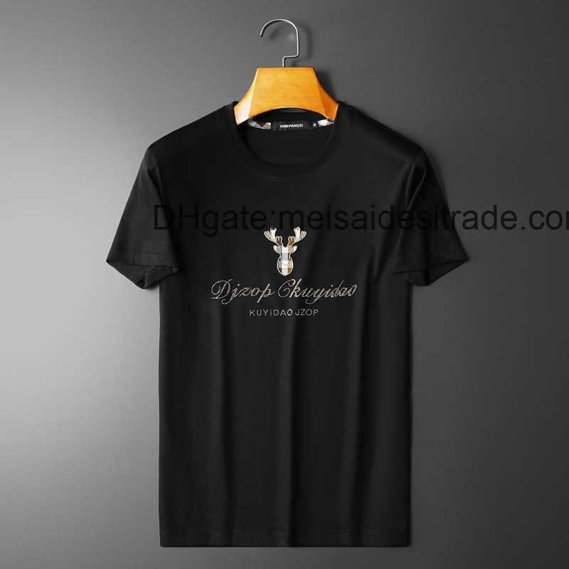 

AAAAA Designer Luxury T-shirt Bur Brand Summer Short Sleeve T-shirt Men's Checkered Round Neck Slim Fit Silk Cotton Half Sleeve Shirt Light Luxury Trend, White