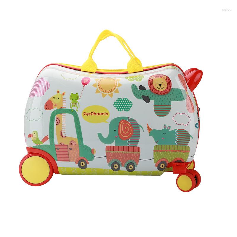 

Suitcases Multifunctional Scooter Suitcase On Wheels Can Sit For Kid's Riding Box Cartoon Trolley Luggage Travel Gift Baby