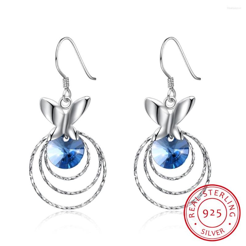 

Dangle Earrings Fine Jewelry Made With Lekani Crystal Butterfly Real S925 Sterling Silver Three-loop For Women Gift