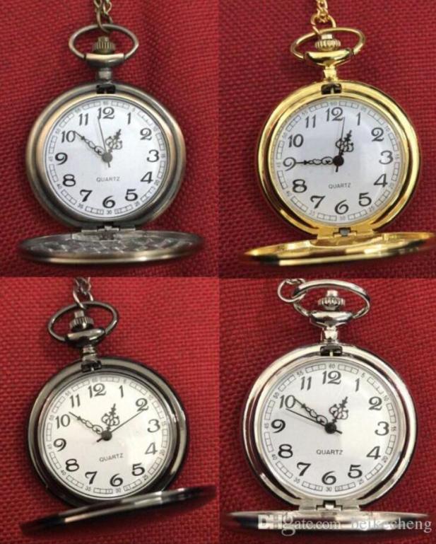 

Whole 4Colors Quartz watches Chain Bronze Polished double face pocket watches2992165, Black