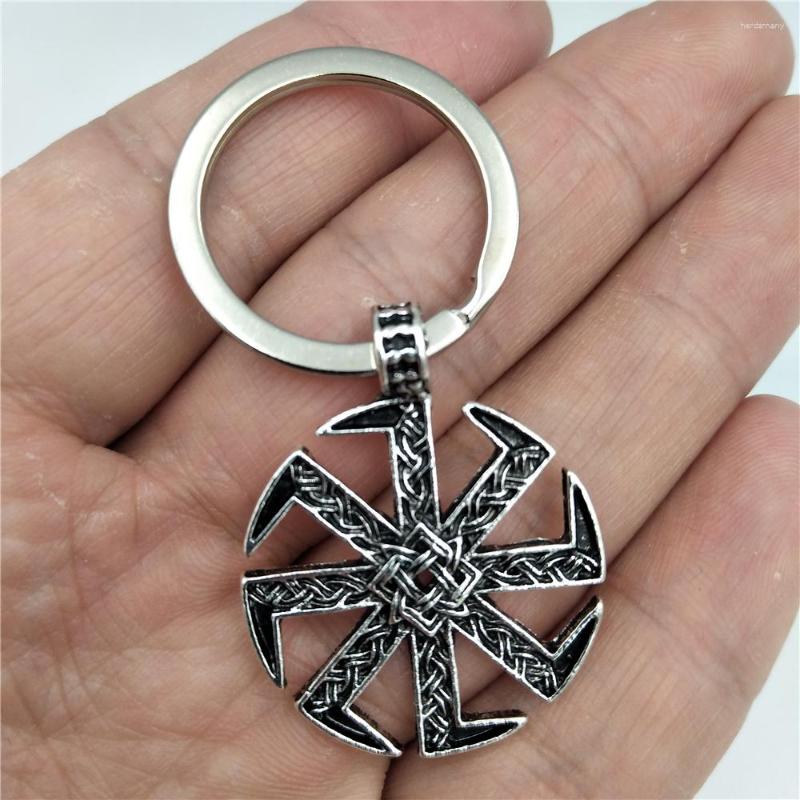 

Keychains Slavic Pendant Keychain Kolovrat Symbol Amulet Talisman Vintage Jewelry Charm Key Chain With Giftbag