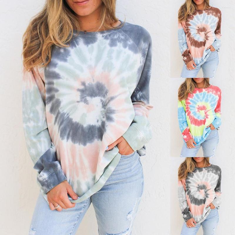 

Women' Hoodies Sweatshirt Women Tie-dye O-neck Gradient Contrast Color Long Sleeve Top Pullover Polerones Mujer Sudaderas Para, Brown