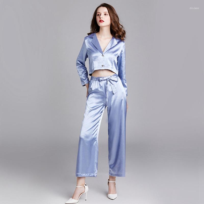 

Women's Sleepwear 2023 Spring Summer Women Silky Satin 2PCS Pajamas Set Sexy Ladies Solid Night Suit Casual Homewear Loose Nighty Outerwear, Wine red