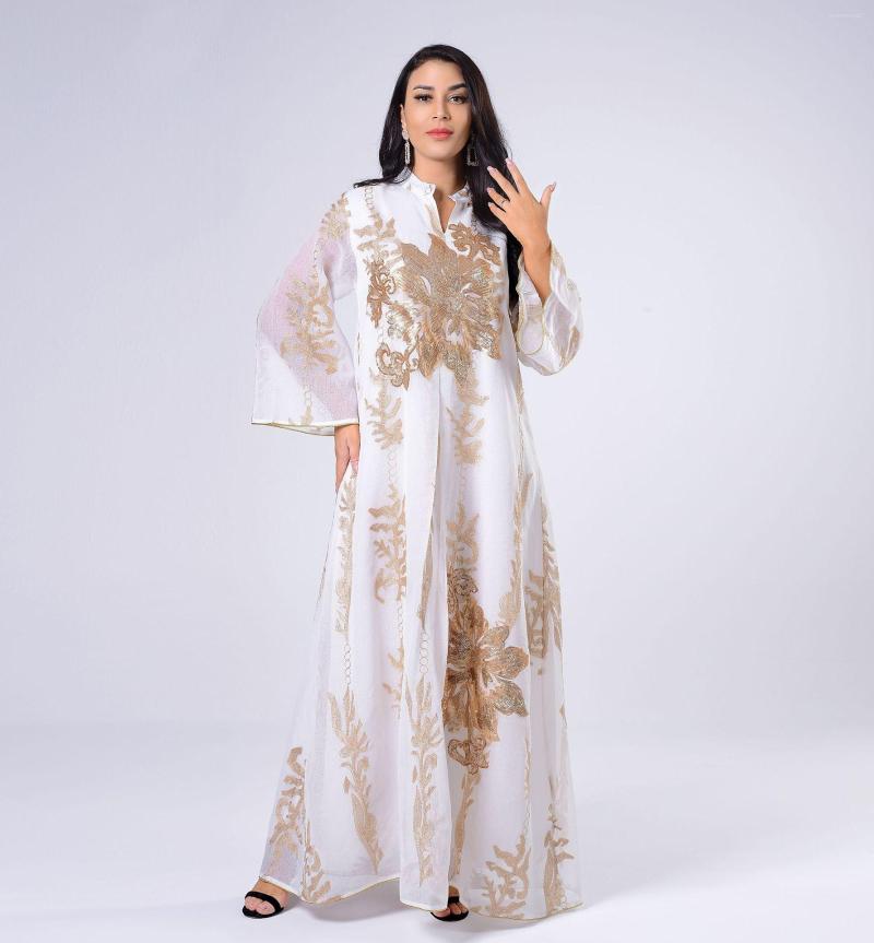

Ethnic Clothing Abaya Dress 2023 Arrival Elegant Muslim Women Long Sleeve O-neck Polyester White Blue Fashion Dresses