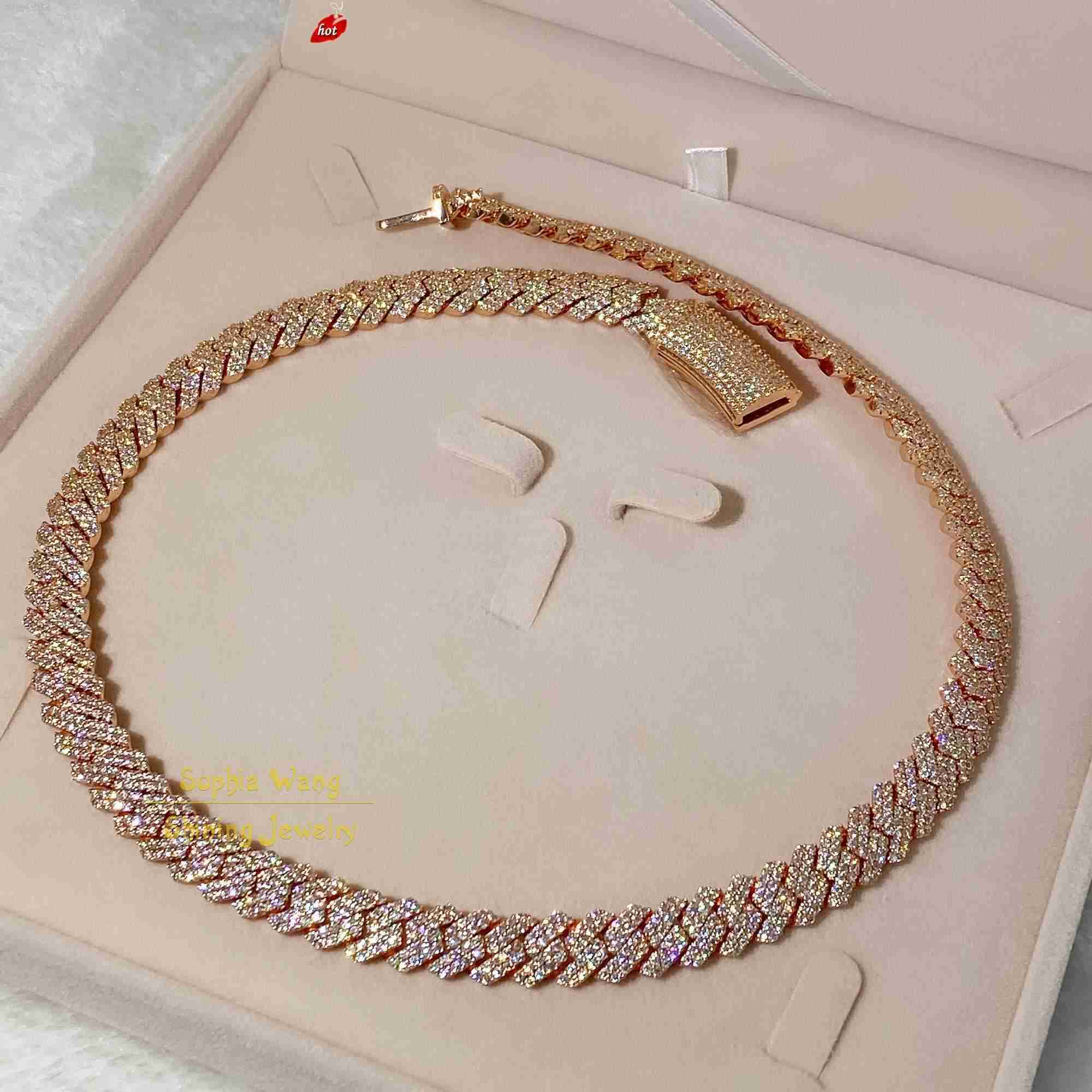 

10mm Gold Plated Iced Out Miami Jewelry Necklace Real Silver Moissanite Diamond Custom Cuban Link Chain