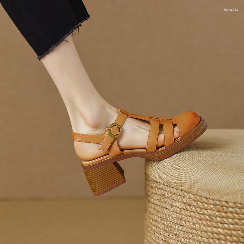 

Sandals Summer Party Modern All-match Thick-soled Thick-heeled Toe Retro High-heeled Hollow Woven Roman Shoes For Women
