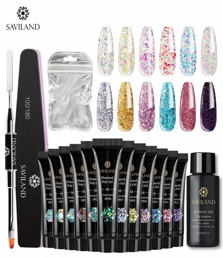 

SAVILAND Diamond Glitter Poly Gel Kits Nails Gel Polish Sequins Fast Building Extension Soak Off UV Varnish Nail Art Tools1 No978031715, Beige