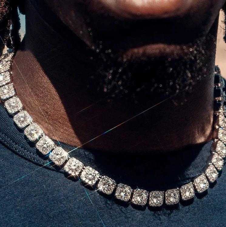 

Customized Hip Hop Jewelry Tennis Necklace 14k Gold 11mm Baguette Diamond Moissanite Tennis Necklace Chain