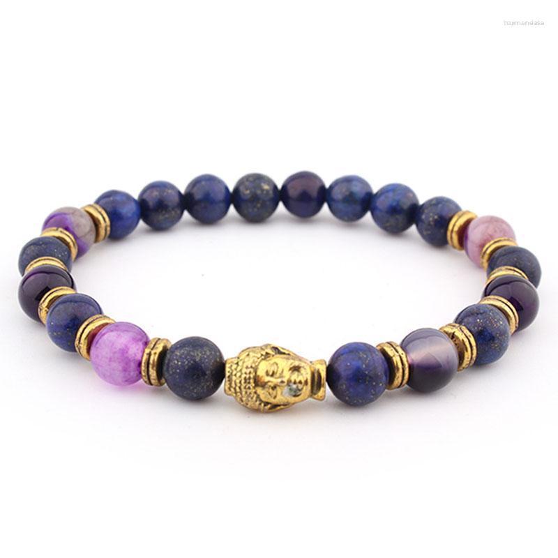 

Link Bracelets Chain Natural Lapis Lazuli Stone Bracelet Men Women Amethyst Buddha Head Charm Beaded Bangles Energy Jewelry Raym22