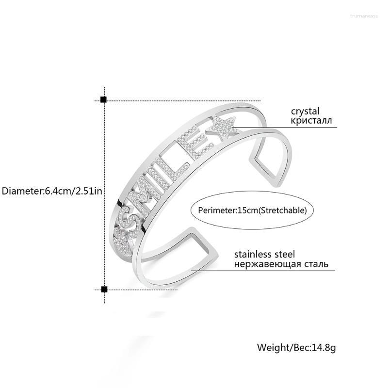 

Bangle Rose Gold SMILE Letter Stainless Steel Open For Women Clear Colorful Crystal 2023 Gift Love Raym22