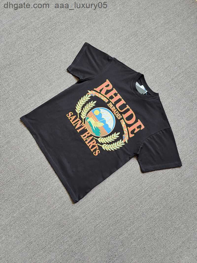 

Designer Fashion Clothing Tees TShirts High Street Trend Brand Rhude Summer Beach American Loose Cotton New Short Sleeve T-shirt Men Women Tops Streetwear, Rhude summer beach short sleeve black