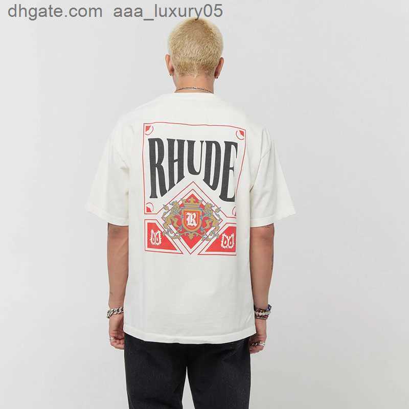 

Designer Fashion Clothing Tees Hip hop TShirts Rhude Vintage Card Tee American Card Printed Short Sleeve T-shirt Men Streetwear Loose Sportswear, White