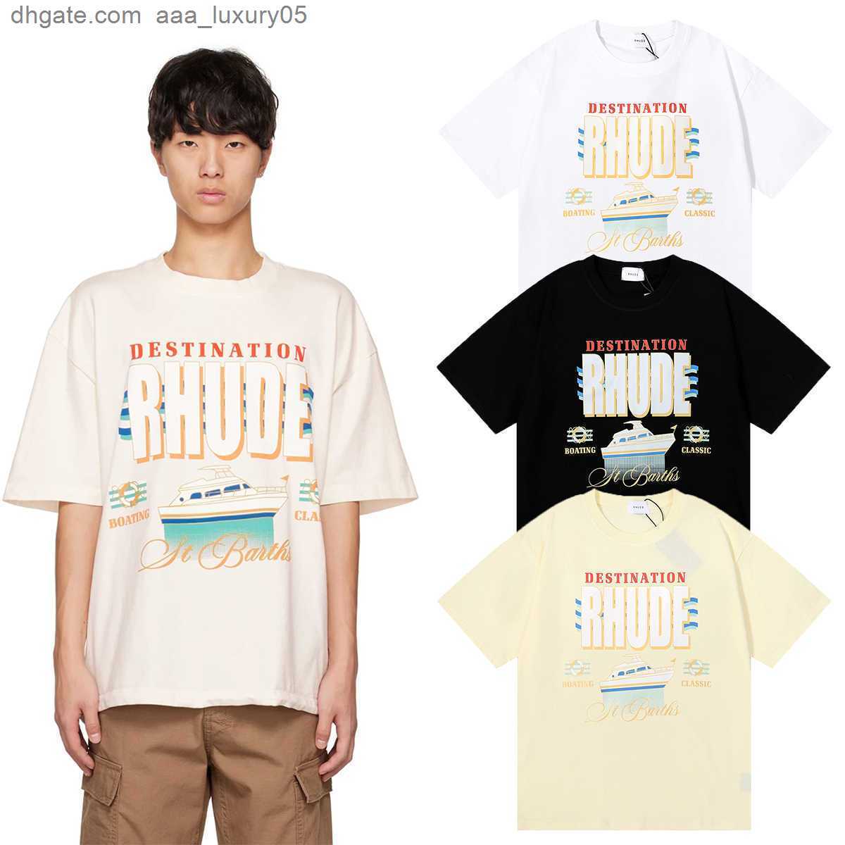 

Designer Fashion Clothing Tees Hip hop TShirts Rhude Destination Yacht Printed Pure Cotton Summer Loose Casual Boys Girls' T-shirt Streetwear Tops Sportswear, Apricot