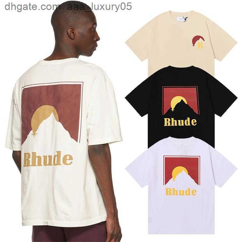 

Designer Fashion Clothing Tees Hip hop TShirts Rhude Moonlight Sunset Print Men' Women' Loose Summer Round Neck Cotton Short Sleeve T-shirt Loose Streetwear, White