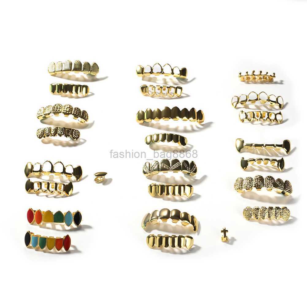 

Mens Gold Grillz Teeth Set Fashion Hip Hop Jewelry High Quality Eight 8 Top Tooth & Six 6 Bottom Grills