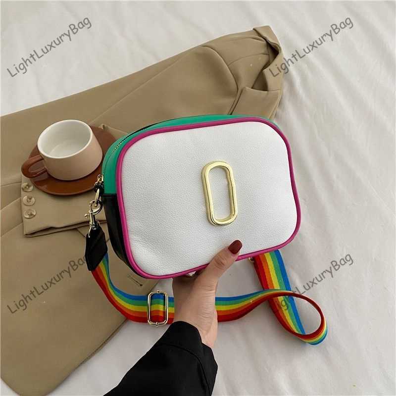 

Designer Camera Bag Square Bags With Rainbow Strap Shoulder CrossBody Bag Fashion Women Leather Luxury Tofu Bag Classic Female Purses 230622, Pink and white