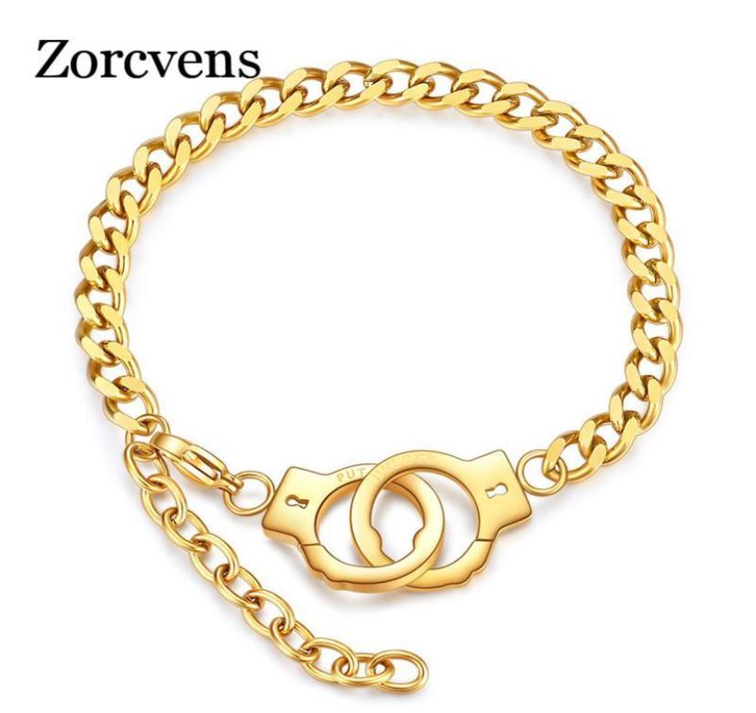 

ZORCVENS Fashion Couple Bracelet Handcuffs For Women Men Stainless Steel Gold Color Bracelets Accessories Jewelry Whole 6HB58640414