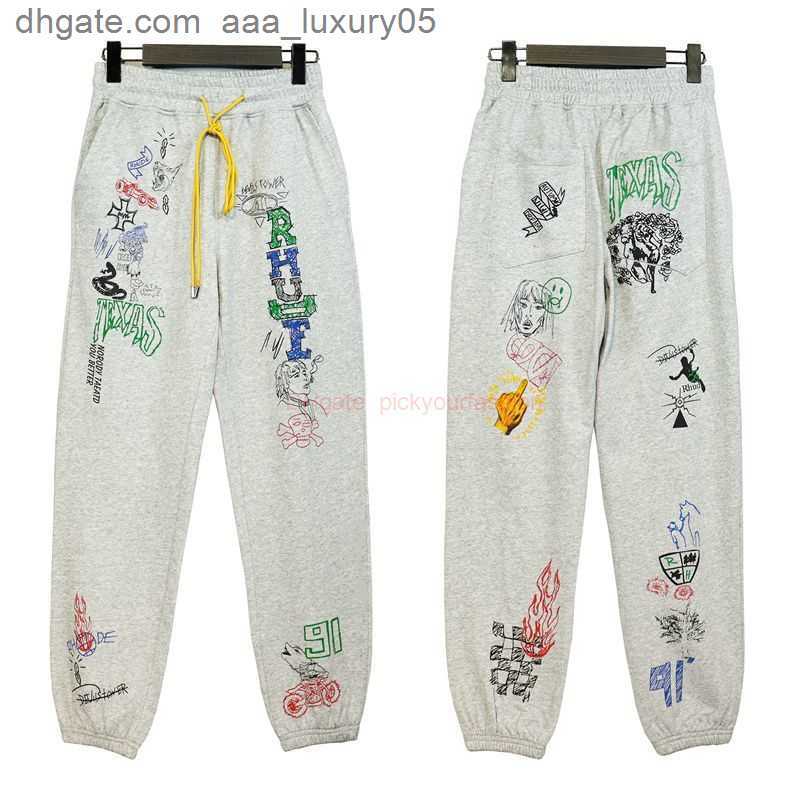 

Designer Fashion Clothing Casual Pant Rhude Cartoon Graffiti Hand Painted Cotton Leggings for Men Womens High Street Terry Pants Streetwear Jogger Trousers Sweatp, Grey trousers