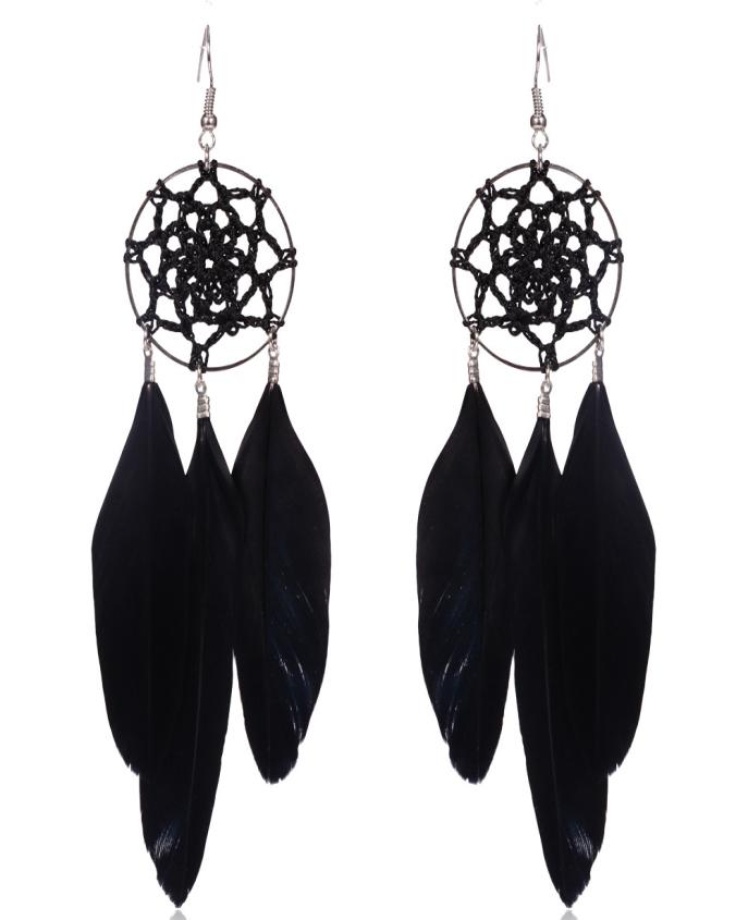

Trendy Design Jewelry Black Beautiful Pheasant Feathers Retro Earrings For Girls8512827