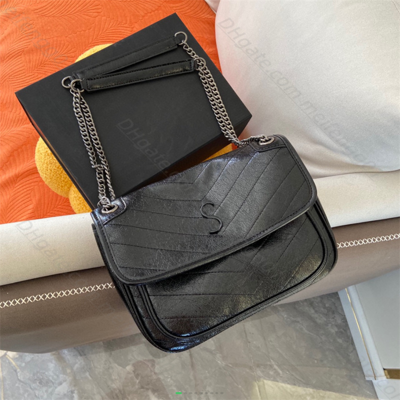 

Designer handbags chain Messenger bag vintage leather Cross body bags women's Folding evening bag Pleated shoulder bags high quality clutch totes purses wallet, Black black chain