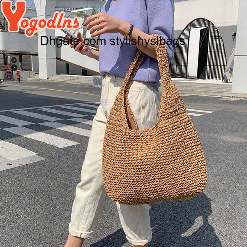 

Stuff Sacks Yogodlns Summer Straw Bag For Women Woven Handmade Handbag Large Capacity Lady Tote Vacation Beach Bag Rattan Shoulder Bag Bolsa, Beige-1