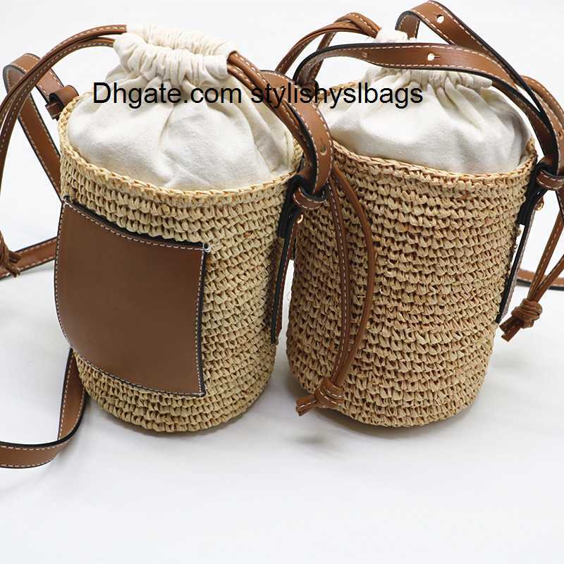 

Evening Bags 2022 Bucket Straw Woven Bag Women's New Fashion Versatile One Shoulder Messenger Woven Handbag Cc Sac A Main, No leather