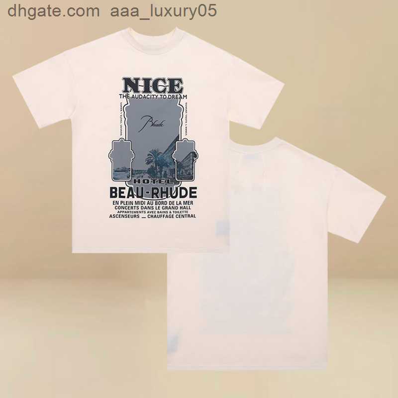 

Designer Fashion Clothing Tees Hip hop TShirts Rhude Ship Abstract Painting American High Street Trend Brand Loose Popular Summer Men's T-shirt Loose Streetwear, Apricot