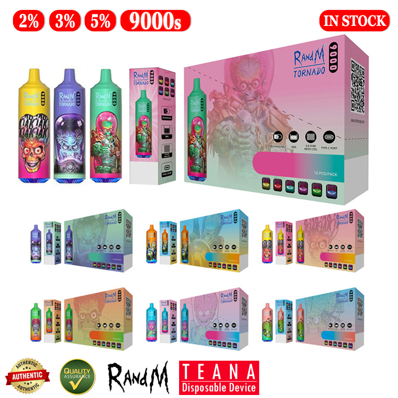

Original Tornado 9000 E Cigarette RandM Rechargeable Disposable Vapes Mesh Coil RGB Glowing Light Vapes Device 43 Flavrs 2% 3% 5%