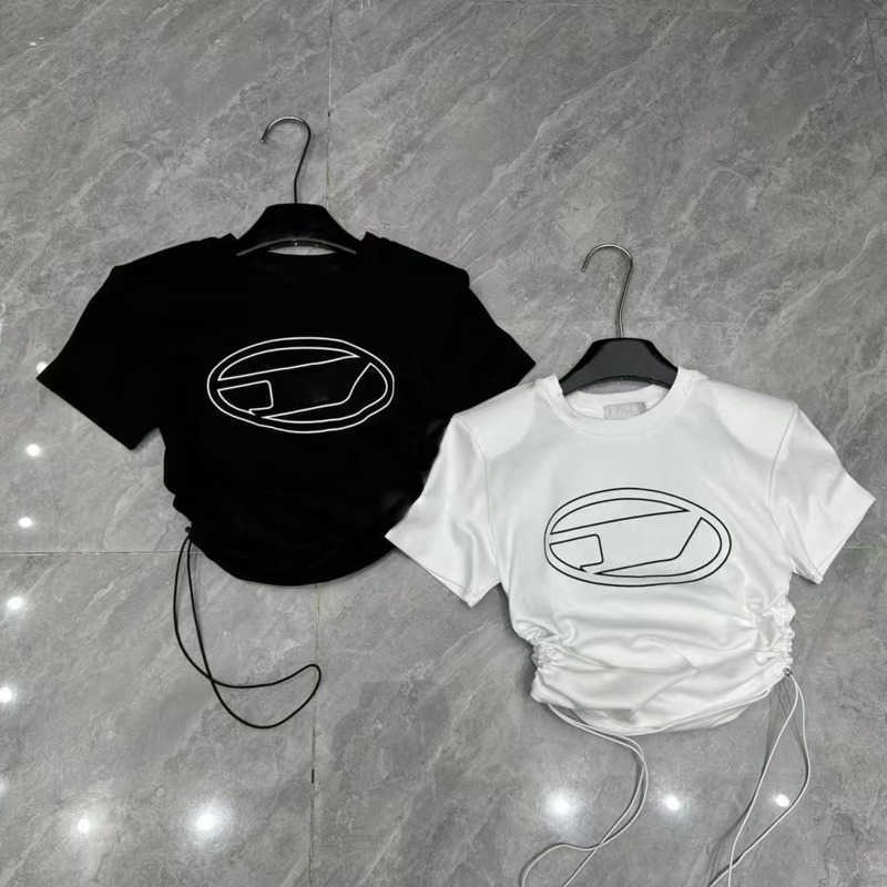 

Luxury brand t shirt diesel slim-fit vest designer womens clothing summer round neck tee Y2K drawstring short sleeved t shirt sexy short vest, White