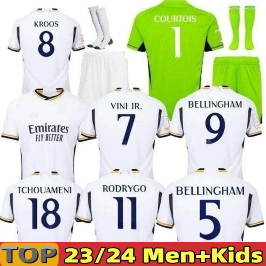 

7 VINI JR BELLINGHAM soccer jerseys 23 24 football shirt RODRYGO VALVERDE Club World Cup Real Madrids CAMAVINGA Goalkeeper Champions 2023 2024 camiseta men kids kit, 23 24 home aldult player ucl