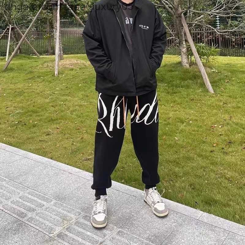 

Designer Clothing Casual Pant Rhude Knitted Letter Fashion Drawstring Leggings Pants Loose Autumn Winter Wool Leggings Long Pants outdoor Loose Hip hop, Black
