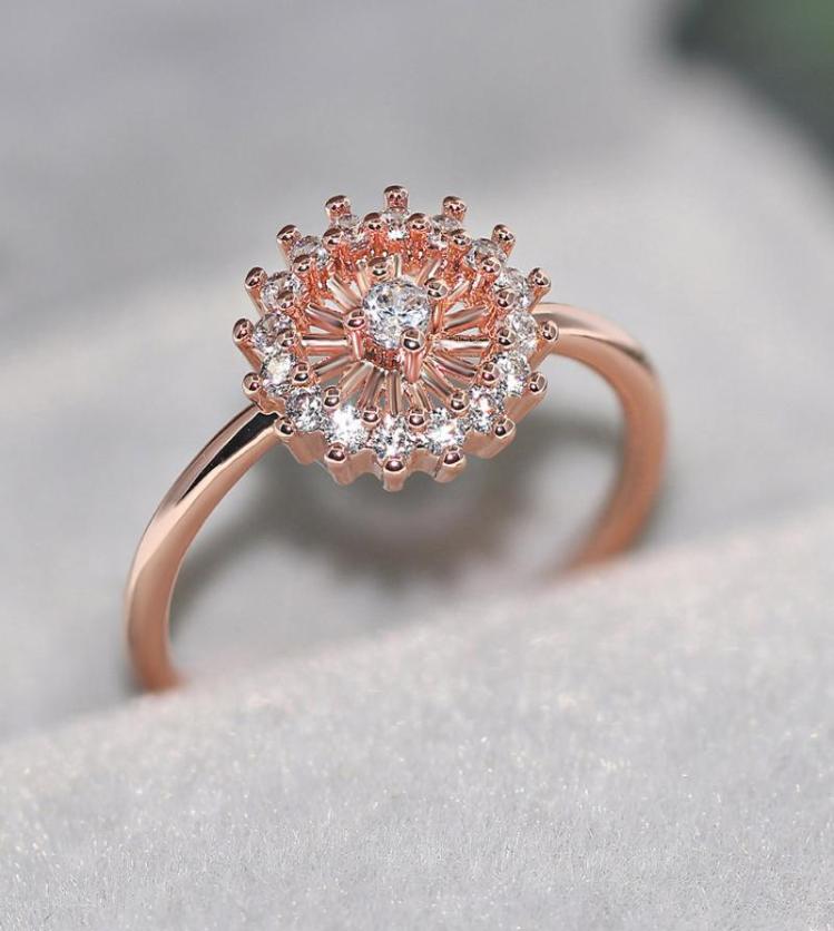 

Double Fair Sun Flower Rings For Women Crystal CZ Rose Gold Color Party Birthday Gift Midi Ring Fashion Jewelry R9041798684