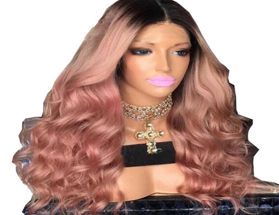 

Ombre Two Tone T1B pink wavy Lace Human Hair Wigs Brazilian Virgin Hair 130 Density Bleached Knots Lace Front Wigs7922403, Ombre color