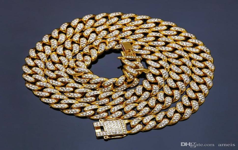 

Iced out chains For Men with Rhinestone and Women Designer Gold Necklace Mens Hip hop bling chains jewelry men Cuban link Stainles1564569