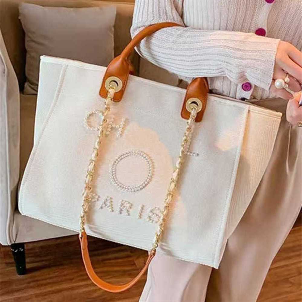 

Luxury Women's Hand Canvas Beach Bag Tote Handbags Classic Large Backpacks Capacity Small Chain Packs Big Crossbody HOOY 50% Outlet Online Sale, Beige
