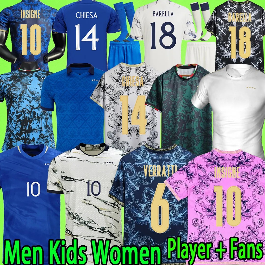 

2023 Italy Soccer Jerseys 125th Player Version Maglie Da Calcio TOTTI CHIESA BARELLA PIRLO BUFFON Italia 23 24 Women Men Football Shirts Set Kids Kit Uniform