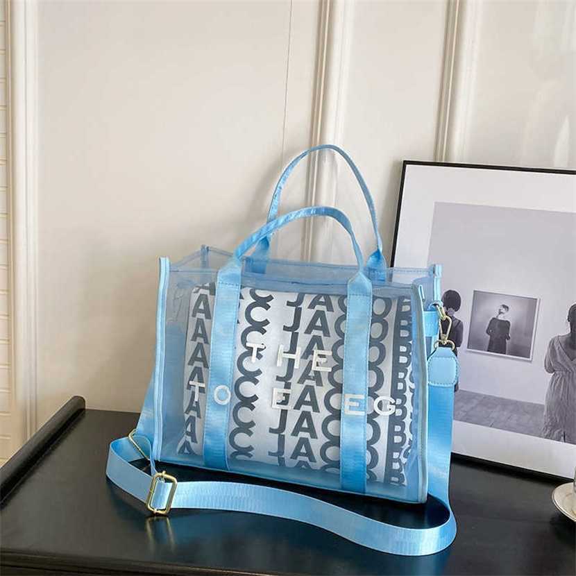 

Designer bag 2023 handbag Netizen Same Letter Tote Mesh Transparent Handheld Diagonal Straddle Spring/Summer New Women's Trend, White10
