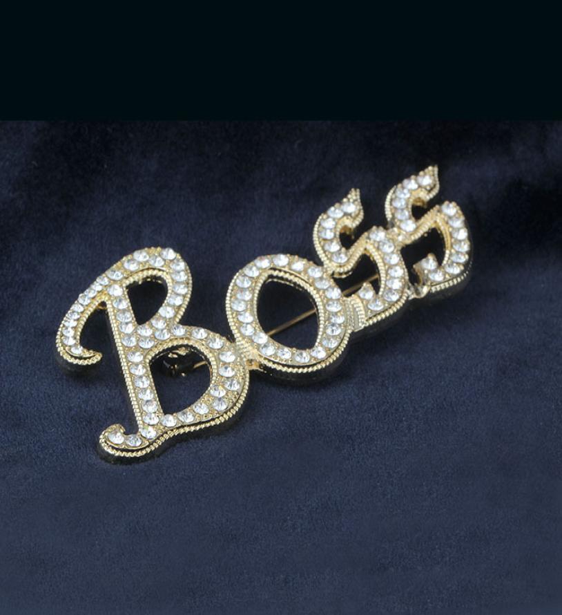

Bling Bling 18K Gold Plated Austrian Crystal Letter BOSS Brooches for Men Women Wedding Jewelry Nice Gift Whole Retail Sh4983363