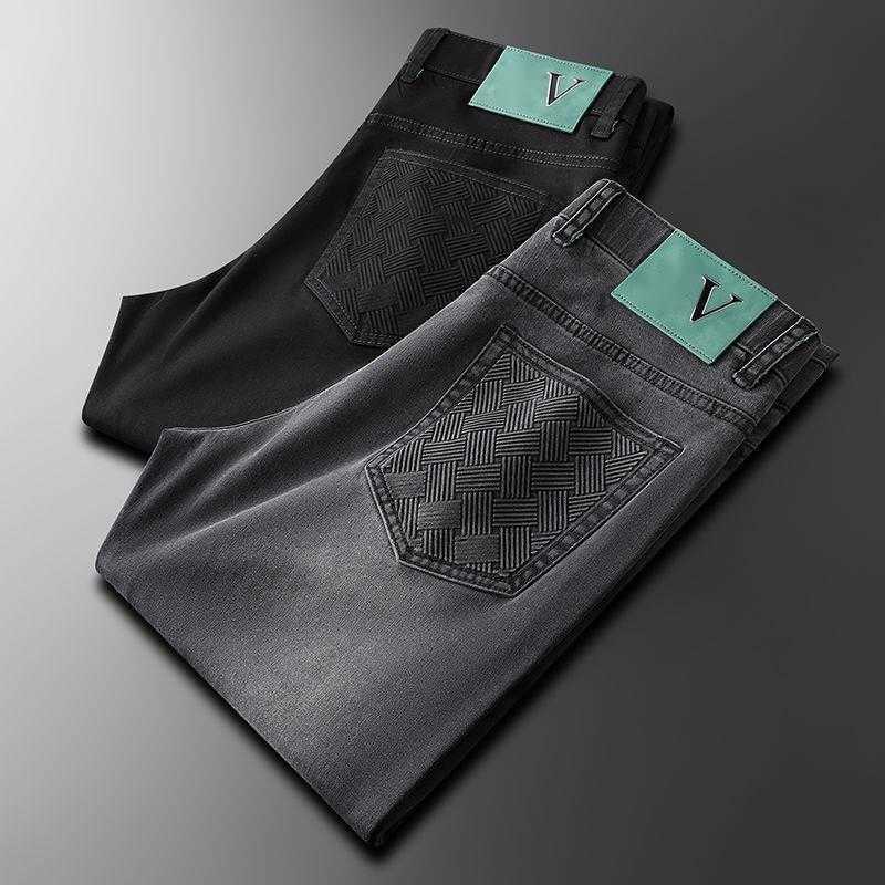 

Luxury brand mens jeans bv designer pants black grey weaving 3D printing trousers straight casual Pants men plus size Jeans Business sweatpants, 63332 black