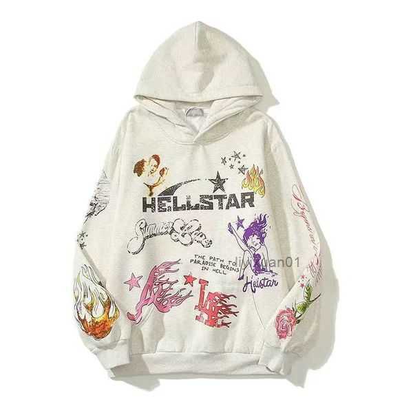 

High Street Hellstar Fleece Mens Hooded Hoodies Harajuku Stranger Things Oversize Loose Sweatshirts Hip Hop Hoody 1 L0G8, White